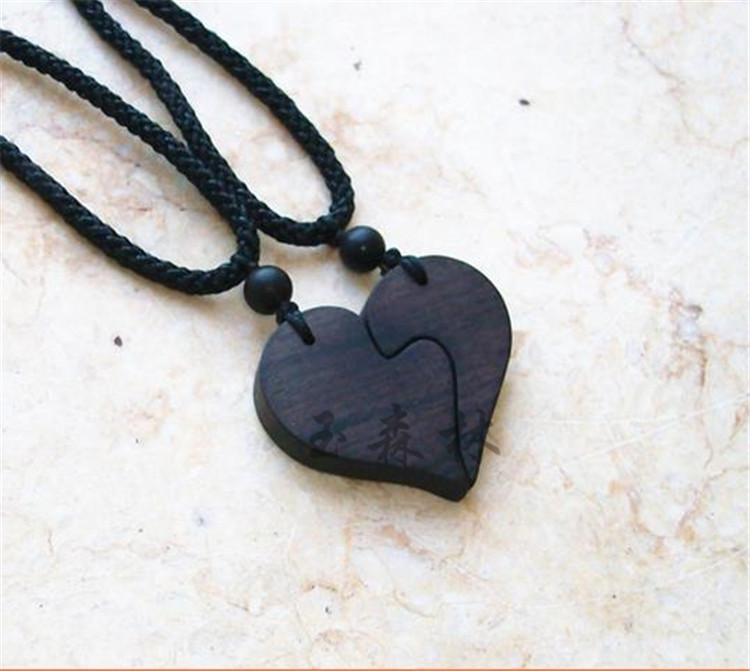 玉森林 黑檀木爱情心情侣项链吊坠 绿檀紫檀红檀男女礼物饰品一对