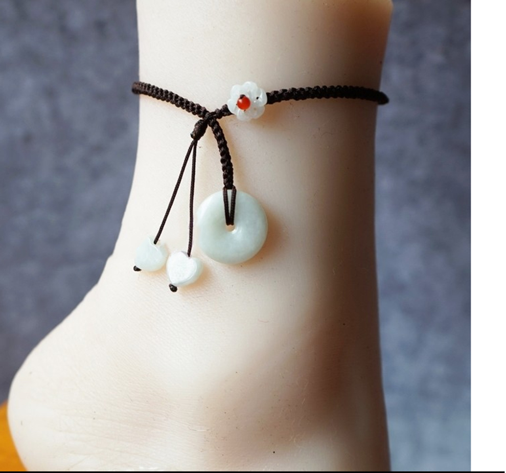 编织翡翠玉葫芦脚链 情侣款 福禄双收单个脚链手链 墨绿色平安扣手链