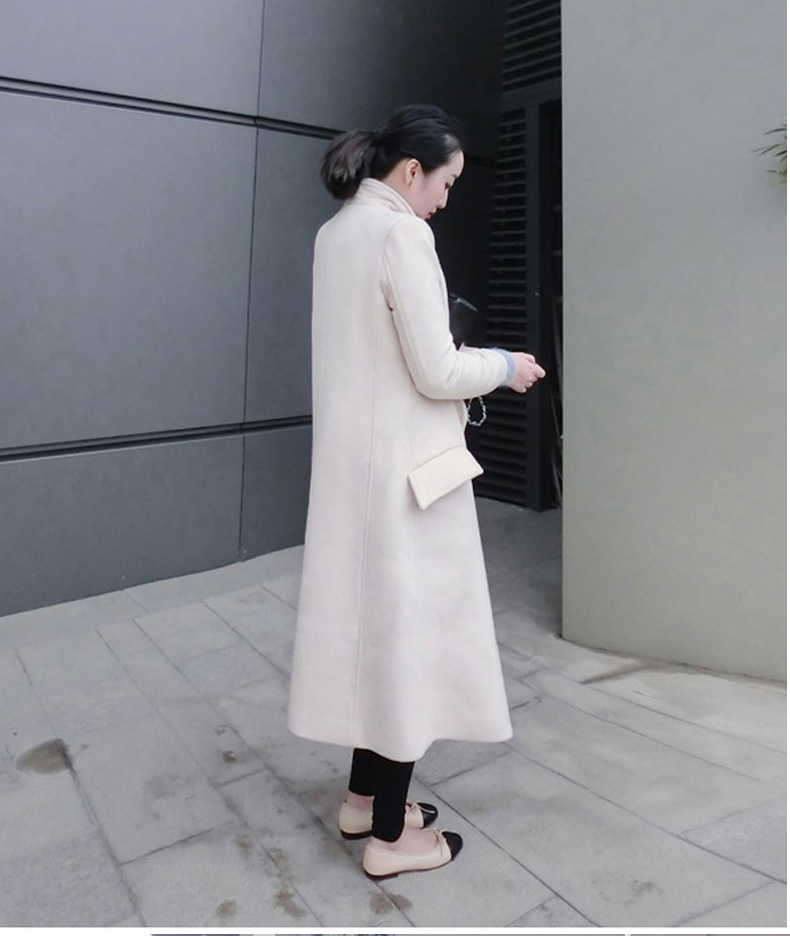安陌ANMO 2015冬装新款韩版过膝毛呢外套女修身呢子大衣中长款毛呢大衣连腰带 9051红色 S