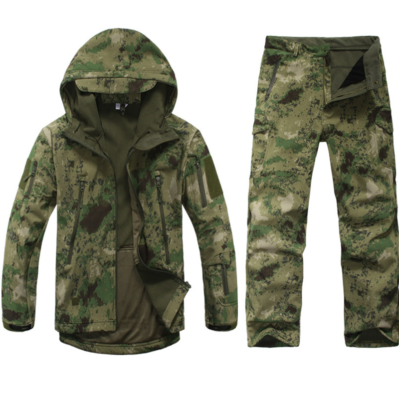 07式冲锋衣迷彩套装户外休闲鲨鱼皮登山装男迷彩衣男女 大树迷彩套装