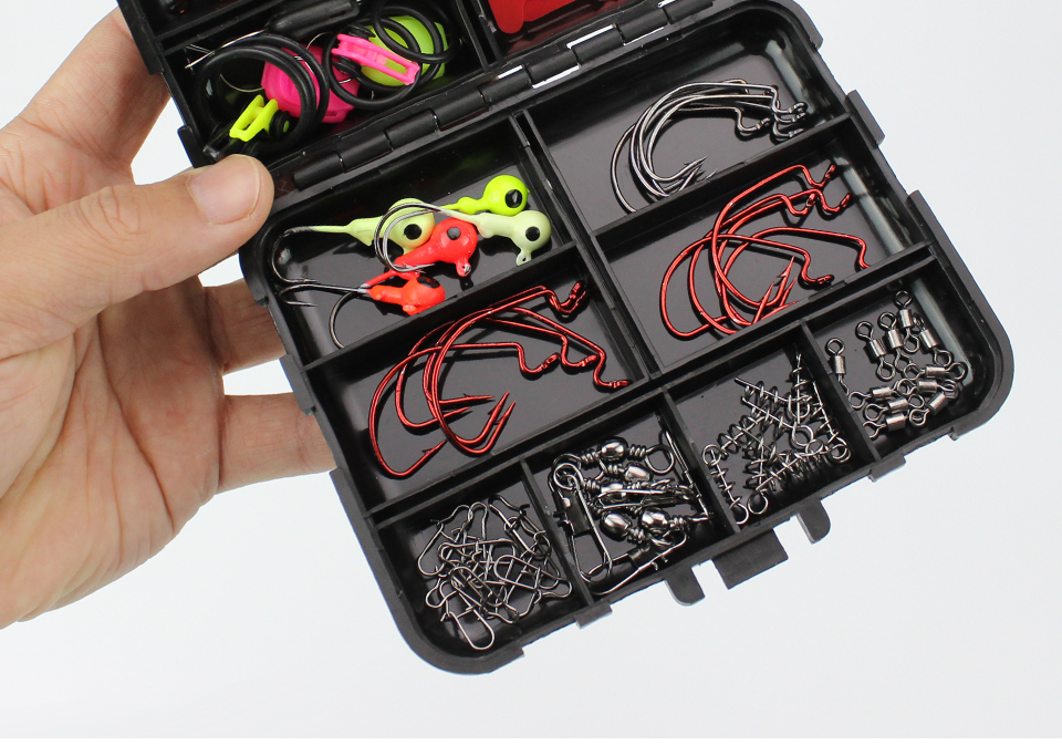 钓鱼小配件鱼饵套装128件路亚铅头钩曲柄钩转环铜坠海钓矶钓 128件