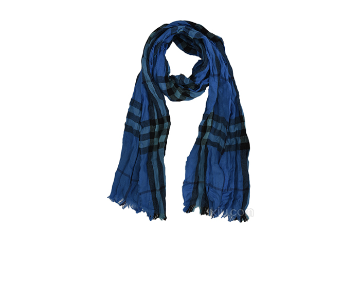 burberry 博柏利 2015秋冬女士logo格纹休闲围巾 蓝色 f