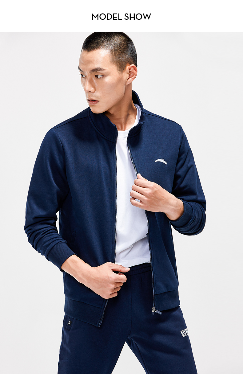 anta安踏男装外套男子时尚运动健身春季季针织外套新款休闲男士拉链