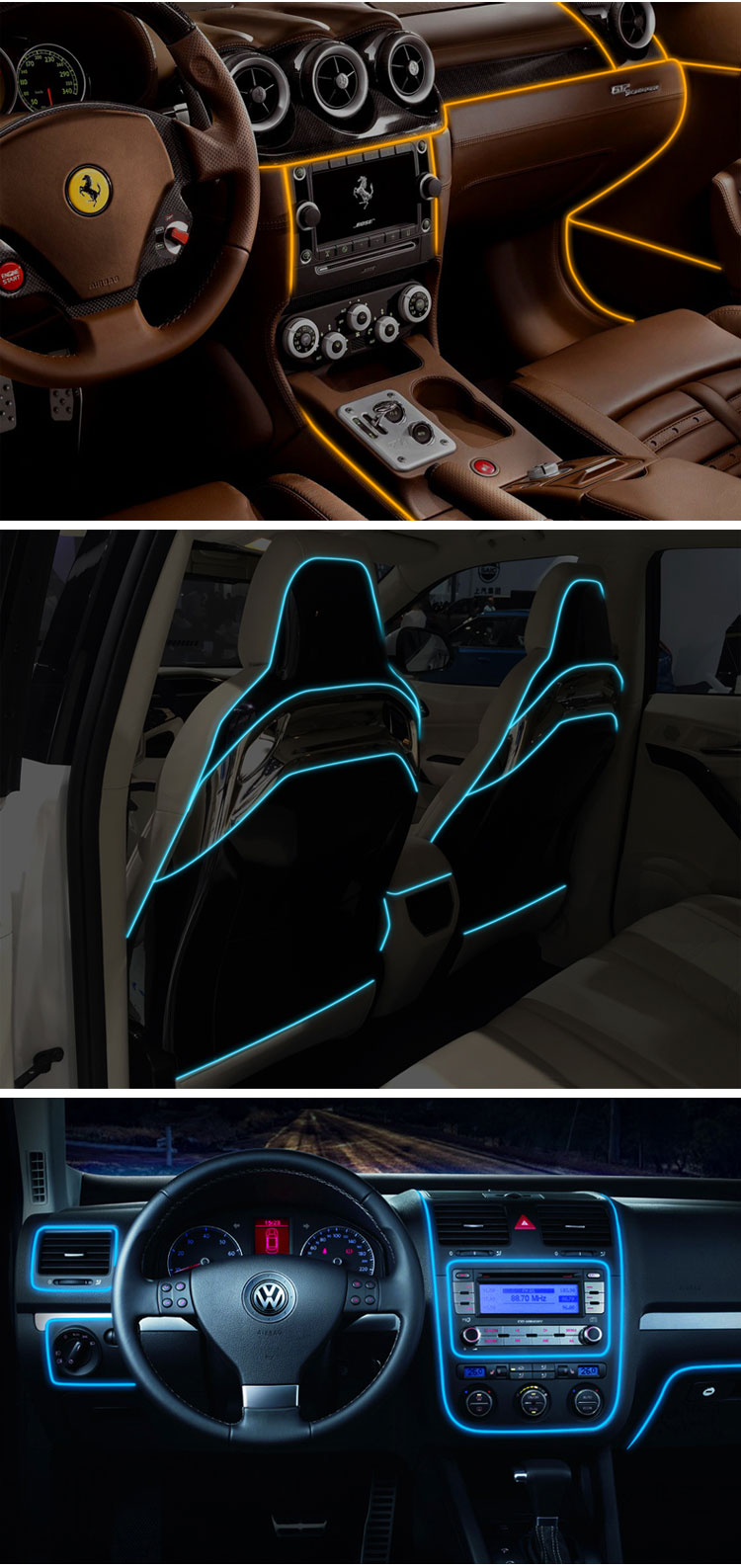 格林卡 汽车冷光线氛围灯led车内装饰灯带 免改装车灯带边夹式发光线