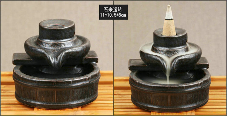
                                        芳夕 烟倒流香炉 锥香沉檀塔香陶瓷香薰焚香炉 香道 一路莲升                