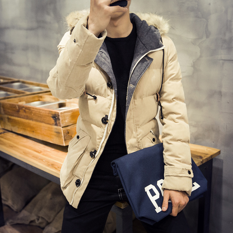 广之翼男士毛领连帽大码棉衣外套男时尚休闲舒适面料加厚保暖棉大衣