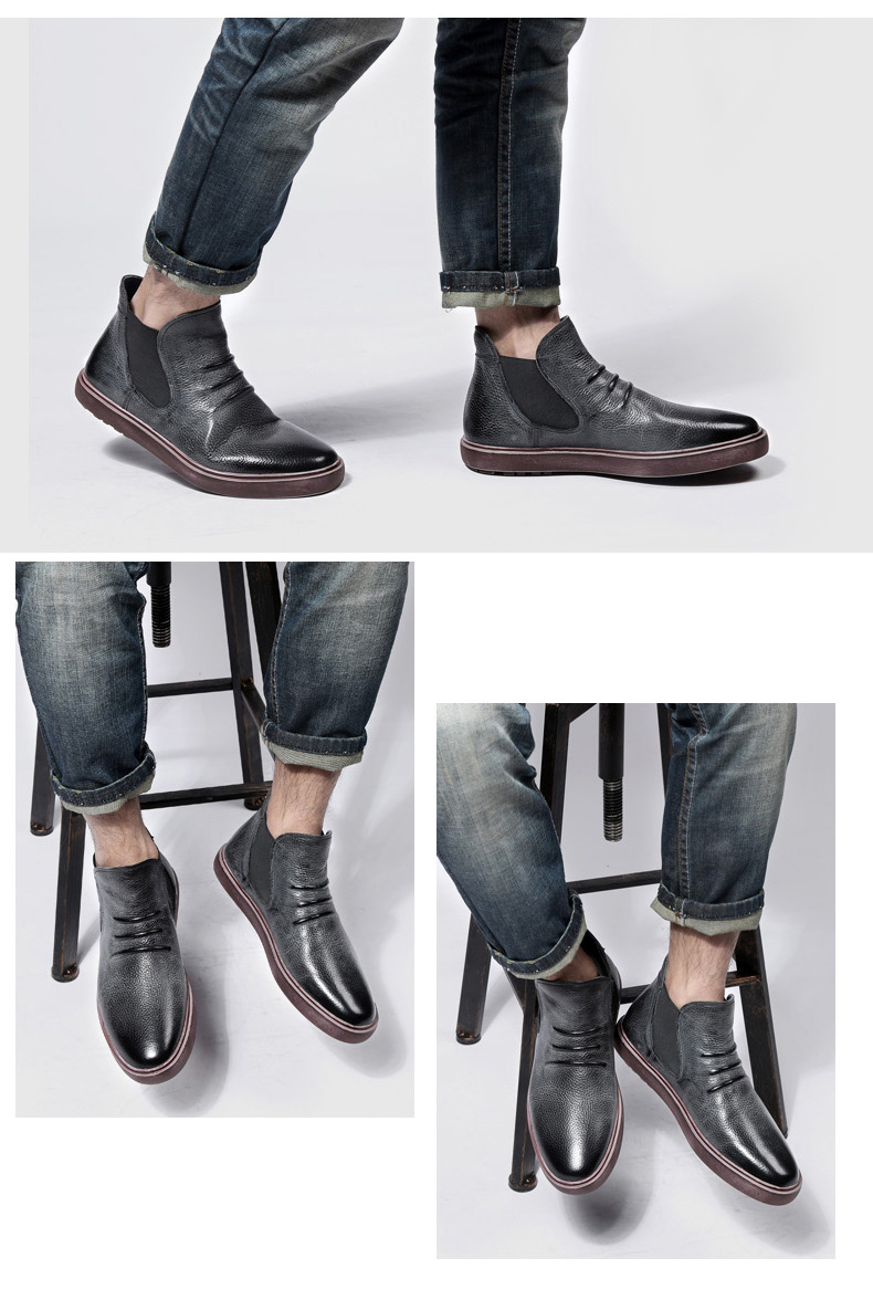 rpap阿帕迪 时尚品牌 新款纯色圆头套筒皮靴男士英伦潮流耐磨男鞋