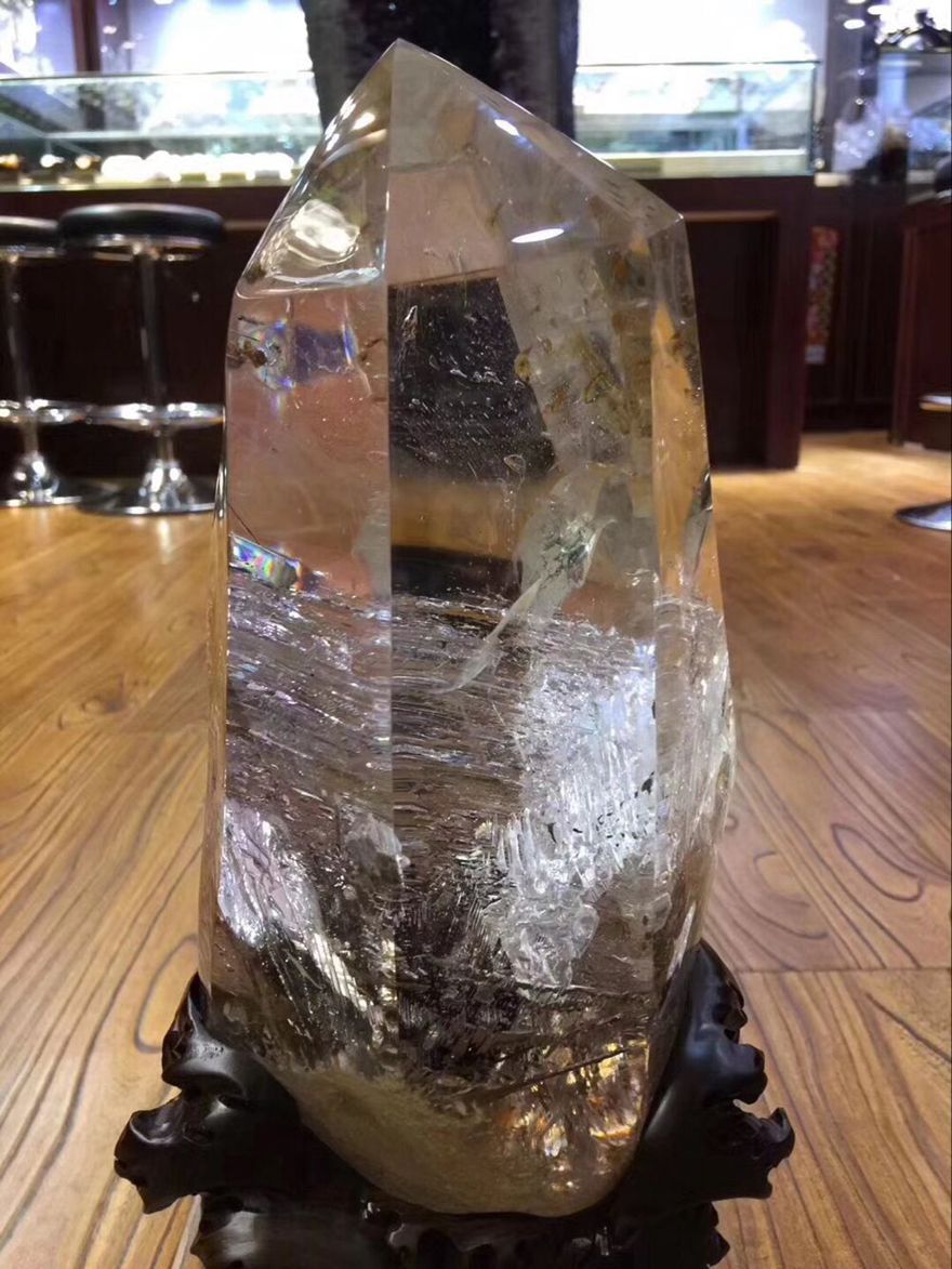 诺源珠宝天然白水晶原矿石雕刻摆件白水晶水胆原石风水摆件摆客厅配