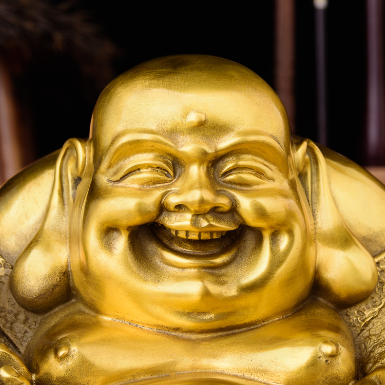 铜一家 弥勒佛汽车摆件 一团和气笑佛像大肚弥勒佛车载装饰品小号 特