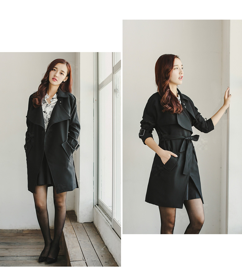 BLANCO LEVRIN2015秋装上新韩版修身中长款系带风衣外套女1950 灰蓝色 M