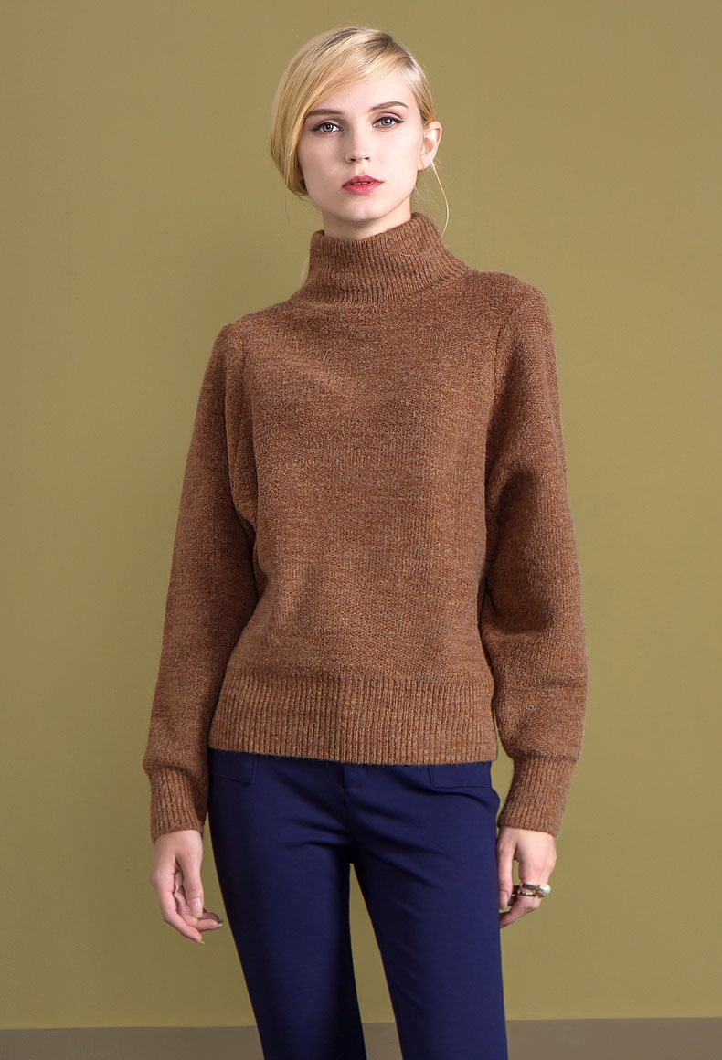 千寻宜 时尚休闲纯色百搭加厚立领打底毛衣长袖套头针织上衣女 黑色 s