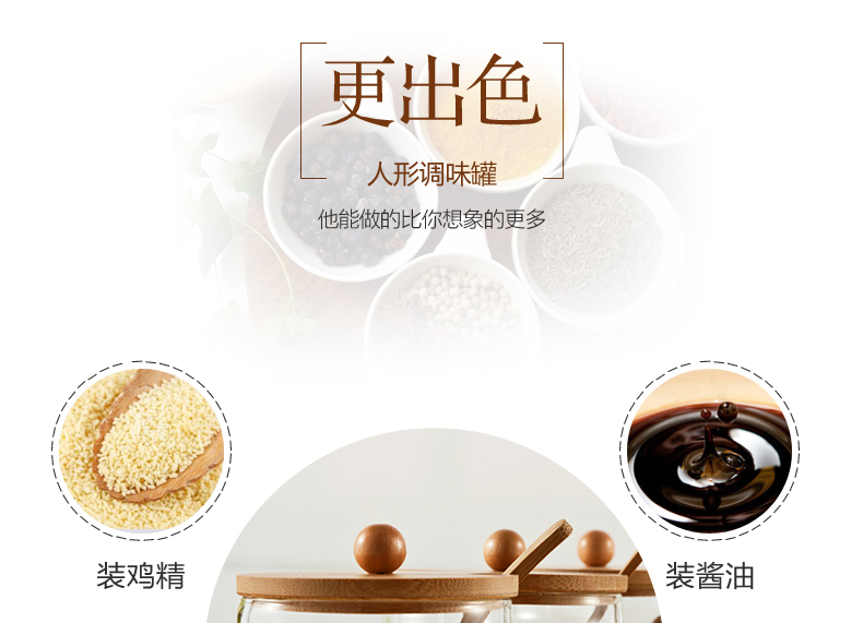 
                                        onlycook 高硼硅玻璃调味罐套装 可视竹木盖厨房调味盒 调料瓶放盐罐子                