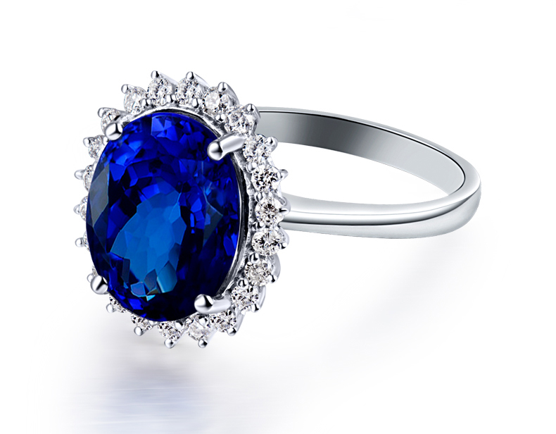 永思珠宝43克拉白色18k金天然坦桑石戒指35分钻石彩色宝石彩宝戒指按