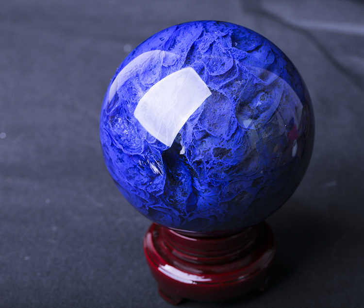曜萱天然蓝色水晶球摆件蓝色海洋款水晶原石熔炼水晶球摆件居家节日