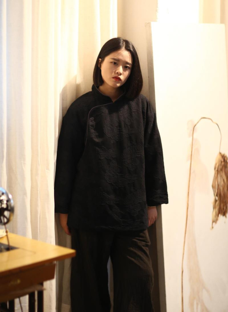 如素慢衣秋冬女装黑合欢花斜襟棉袄棉服女4498 黑色 均码