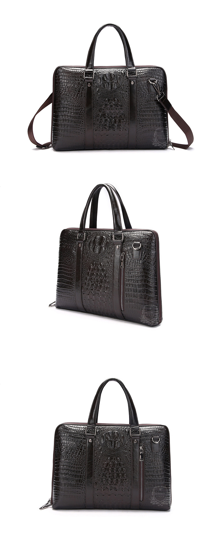 rowilux罗威2016新款手提包商务鳄鱼纹单肩斜挎包商务公文电脑包 黑色