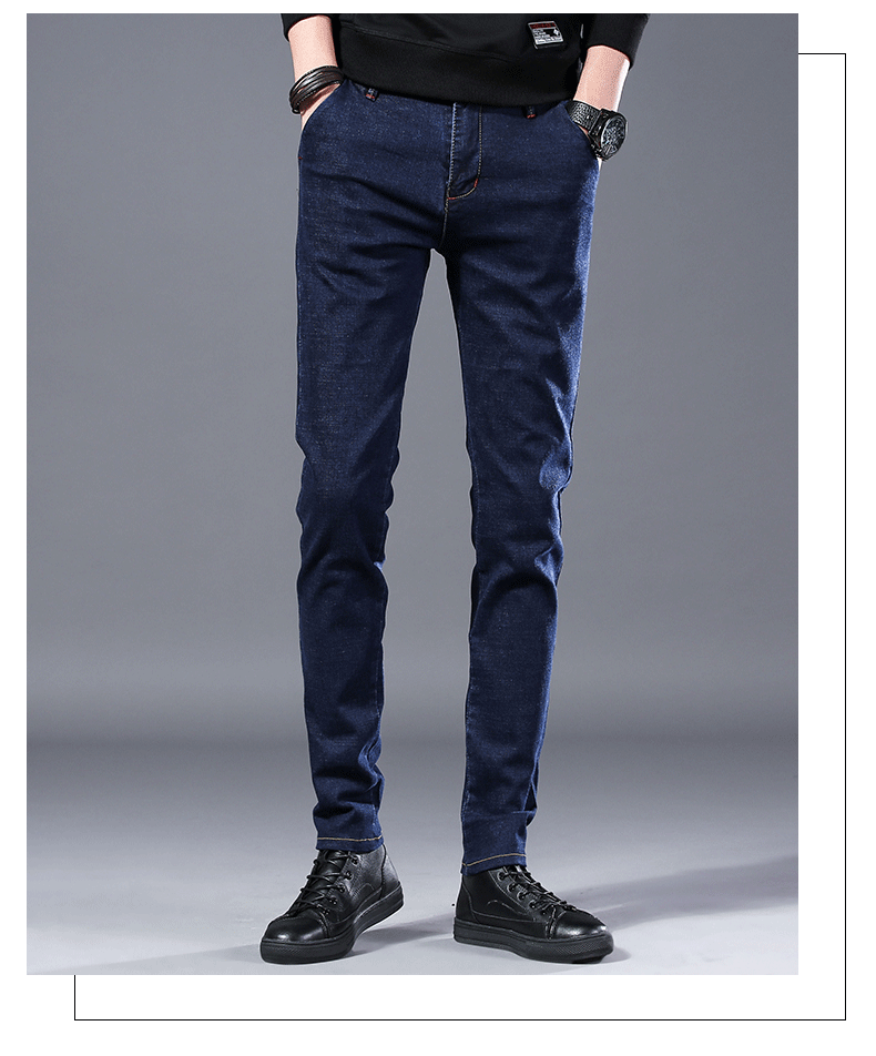 纯色修身立体牛仔裤 男士青年中腰弹力小脚裤韩版黑色长裤 72966