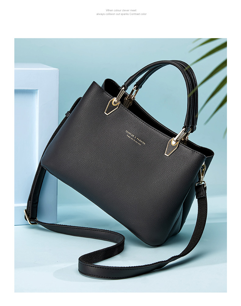 意尔康包包女包休闲时尚百搭手提包女新款手拎纯色大挎包潮流 黑色