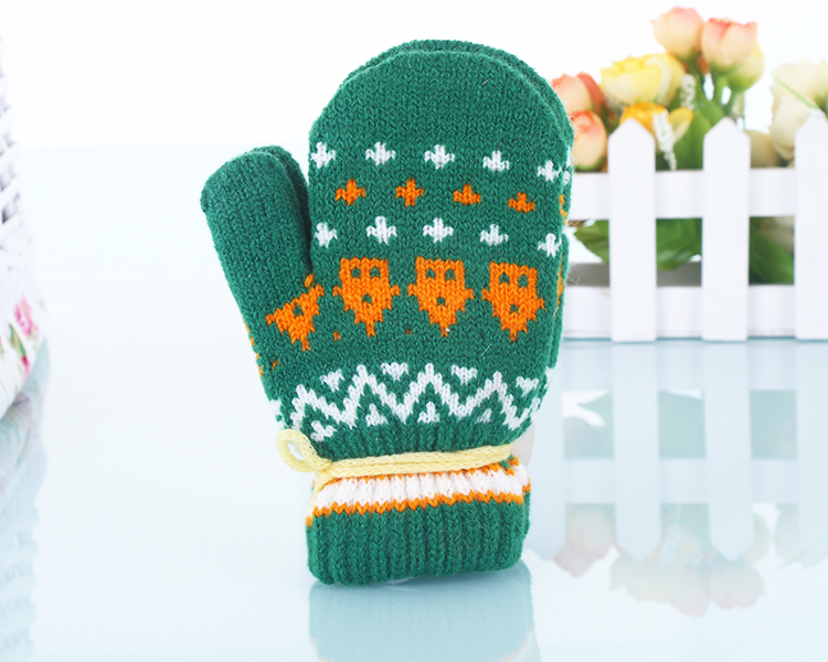 秋冬款韩版儿童手套 男童女童可爱保暖加绒包指毛线针织宝宝手套