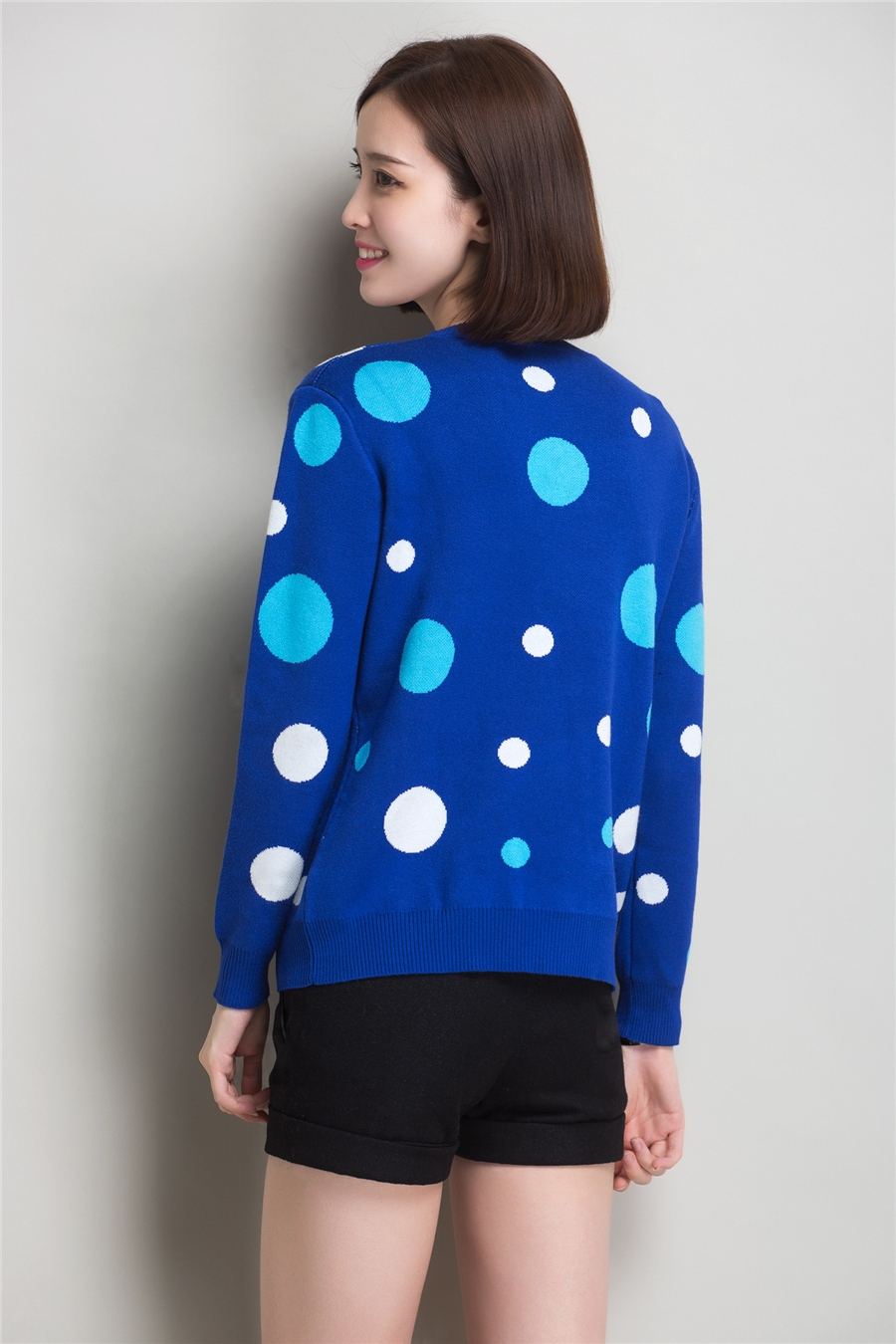 2015秋款圆领针织衫波点 长袖 打底衫圆点宽松套头毛衣 姜黄色