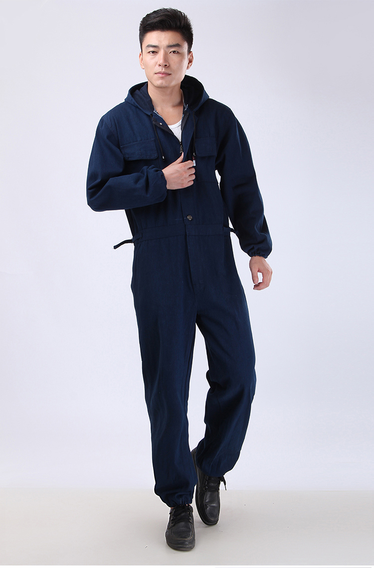白银铠甲 连体工作服套装男 牛仔电焊服劳保服汽修服防尘服 牛仔连体