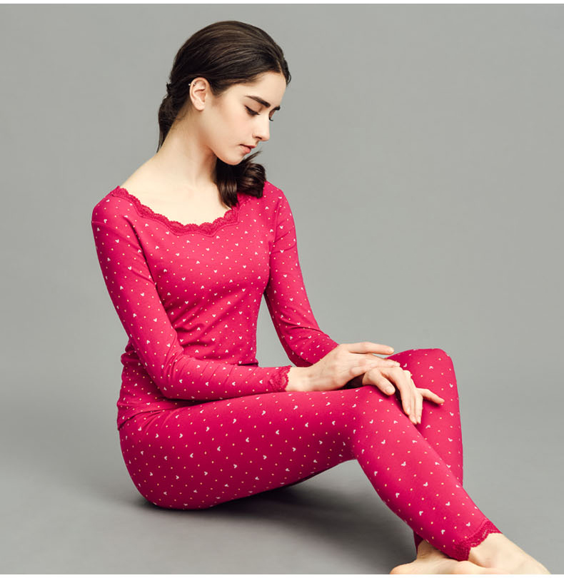 意芬保暖内衣薄款修身莫代尔整套印花女士线衣线裤修身保暖内衣秋衣