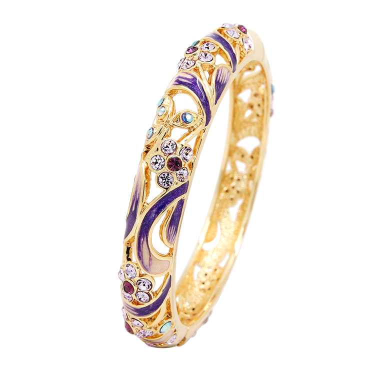 卓耀 景泰蓝复古微镶水钻梅花镂空女款简约手镯 金色