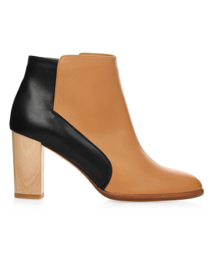 karine arabian 秋冬新款驼色拼接黑色牛皮女士高跟裸靴