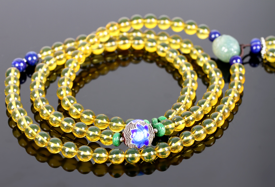 3a净水蓝珀佛珠25.88克琥珀缘珠宝