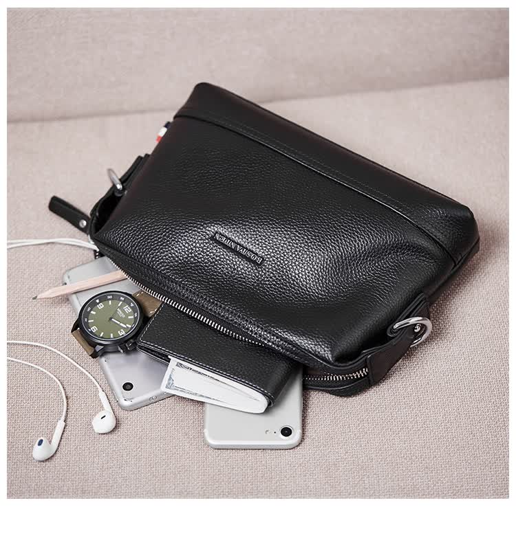 BOSTANTEN Shoulder Crossbody Bag for Men, Business Small Square Bag, Top-Grain Leather Horizontal Style Trendy Mini Backpack Messenger Bag 12