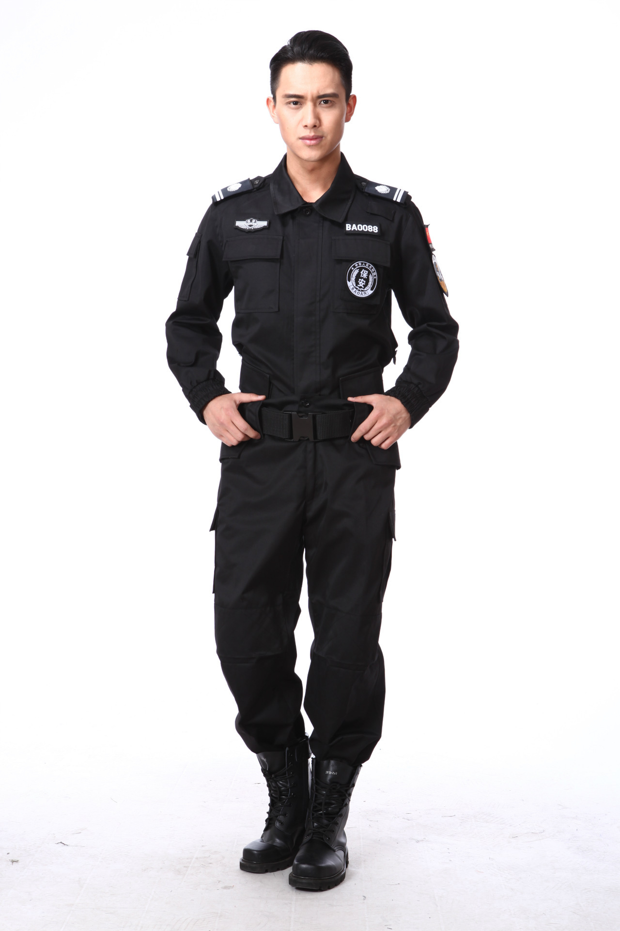 2016春秋新款作训服 多袋物业工作服装黑色保安服套装 黑色 185