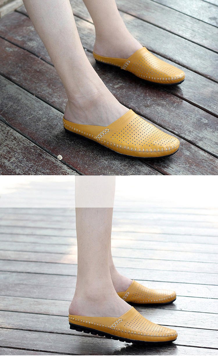 hunnz 2016年新款无后跟豆豆半拖鞋透气真皮潮流父亲鞋 白色 41