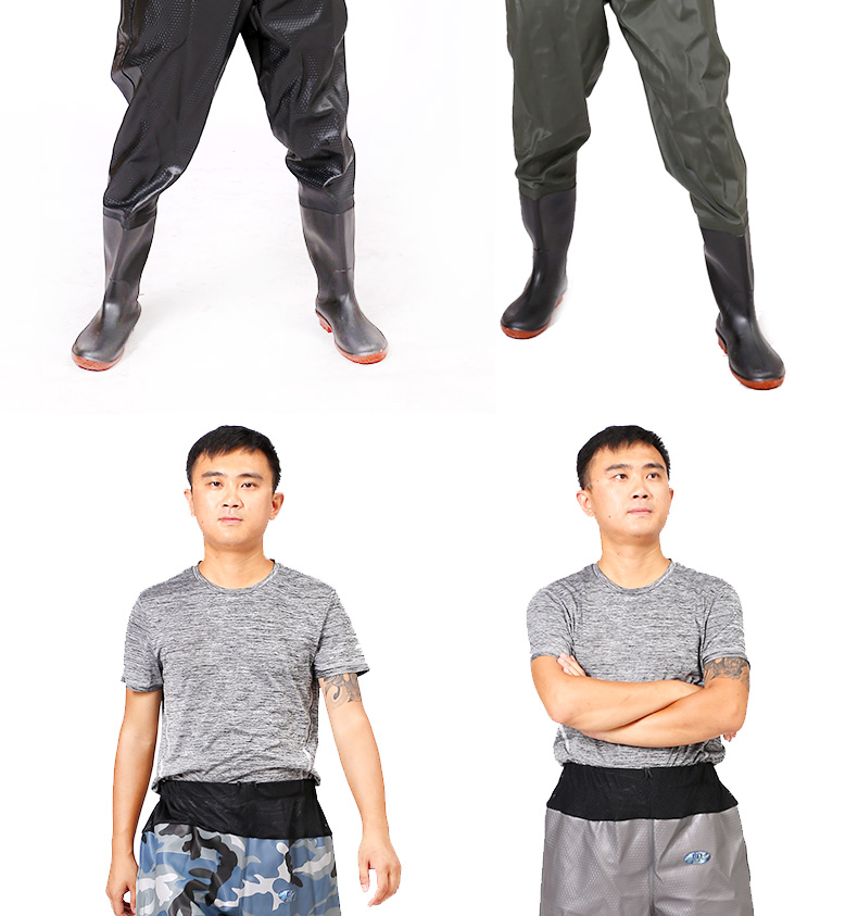 齐腰下水裤半身超轻钓捕鱼裤加厚防水衣服叉裤连体雨鞋渔裤男耐磨黑格