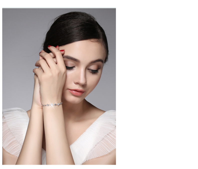 法玛莎珠宝首饰镀白金s925银手链女款首饰甜美情侣手链日韩风银手饰品