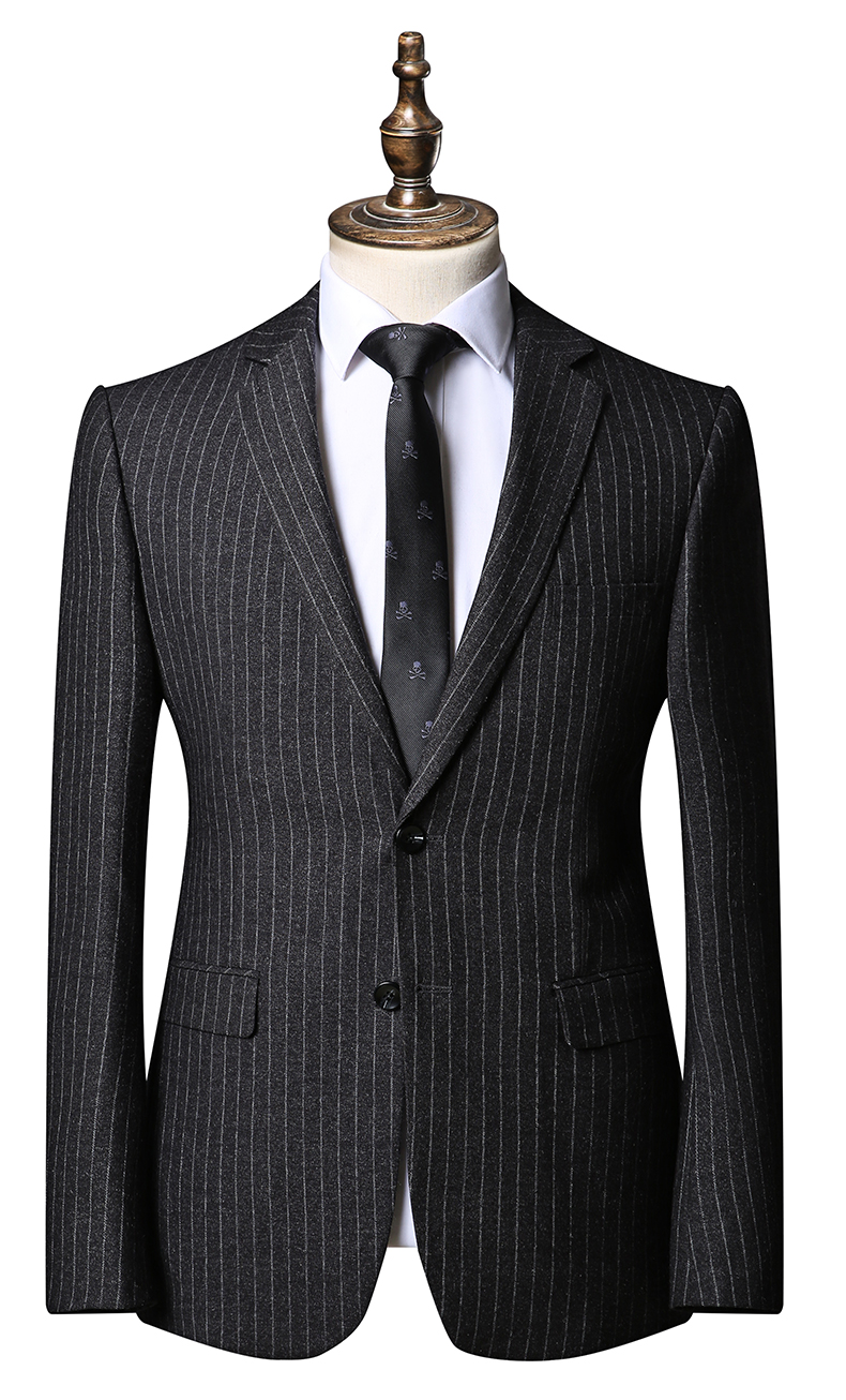 haipaihaoyu 西服套装男修身商务绅士深灰色竖条纹西装 9912深灰色
