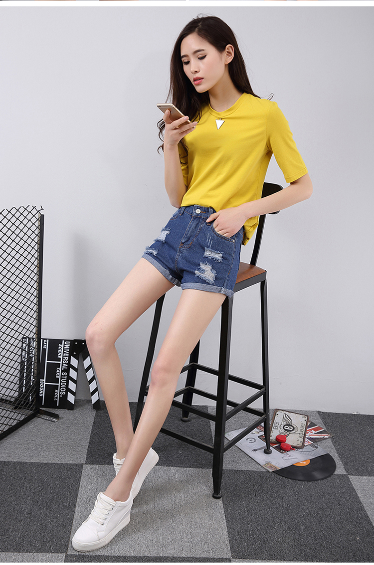 xigo2016夏季新款女装韩版破洞牛仔超短裤外穿显瘦热裤 蓝色 27