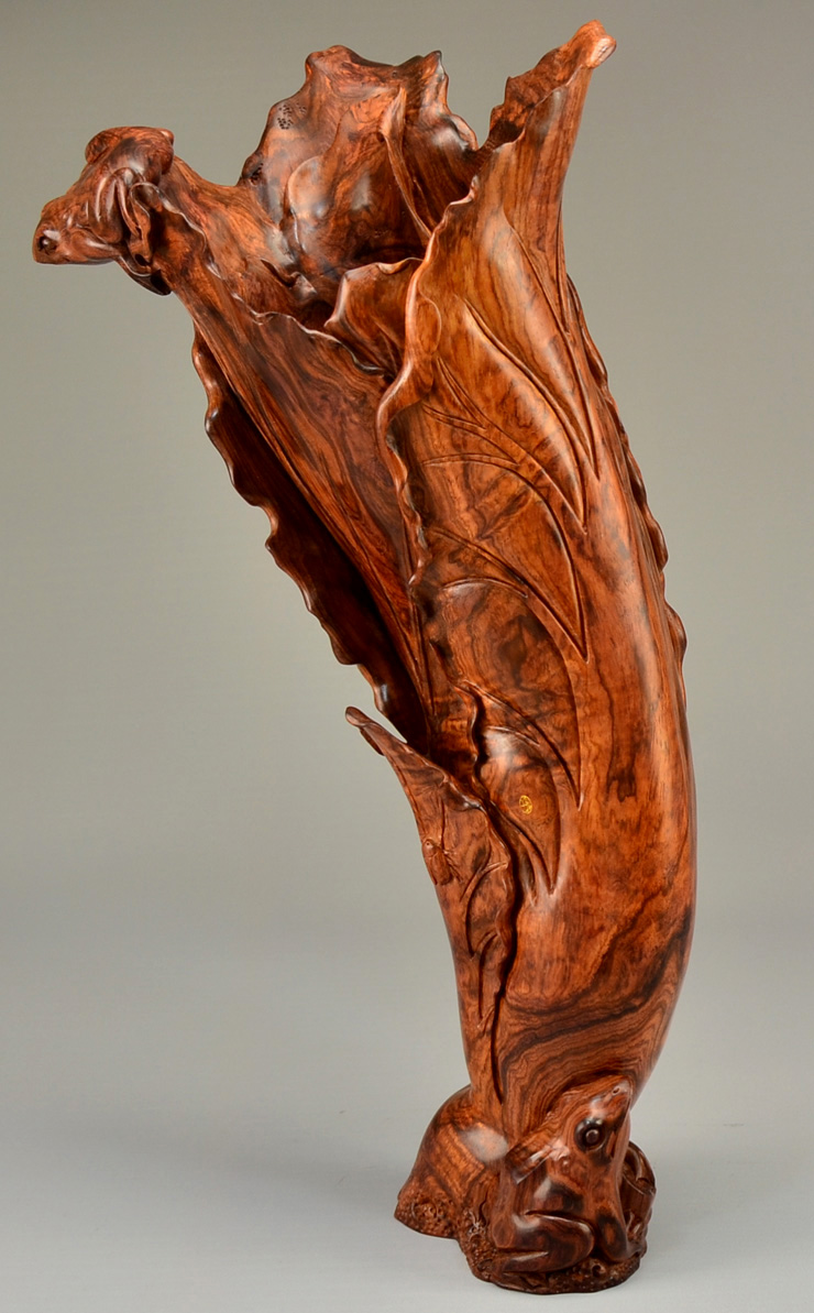 鸿木斋海黄雕刻花插鸿款雕刻海南黄花梨大摆件孤品h6273