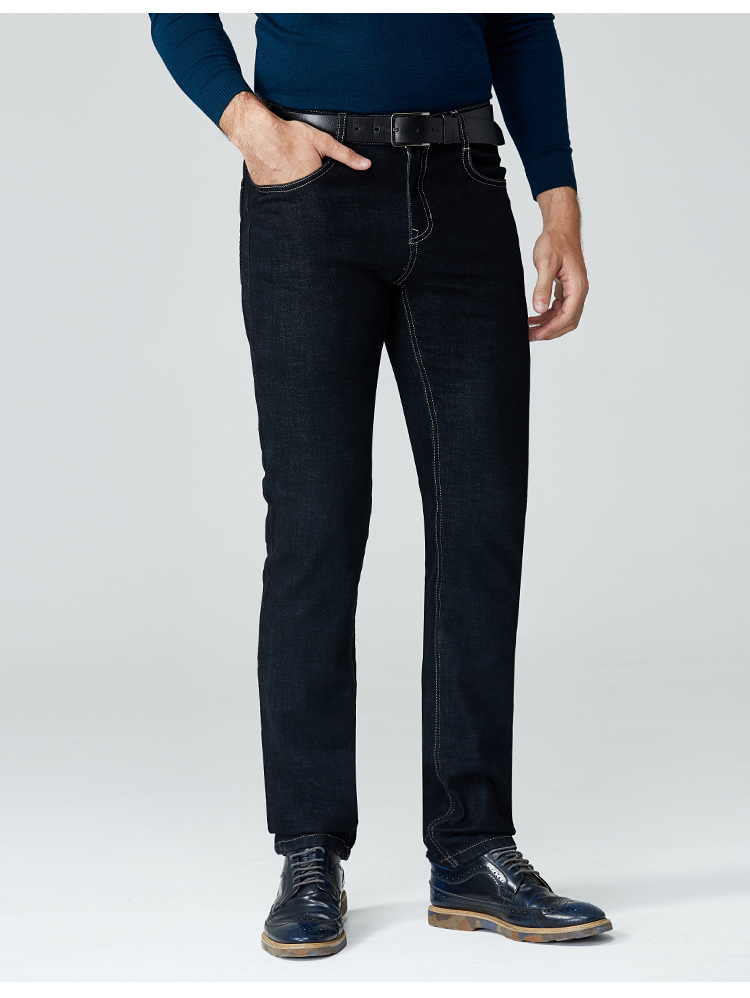 虎都牛仔裤男秋冬新款韩版修身中青年商务休闲直筒牛仔长裤男裤子黑色