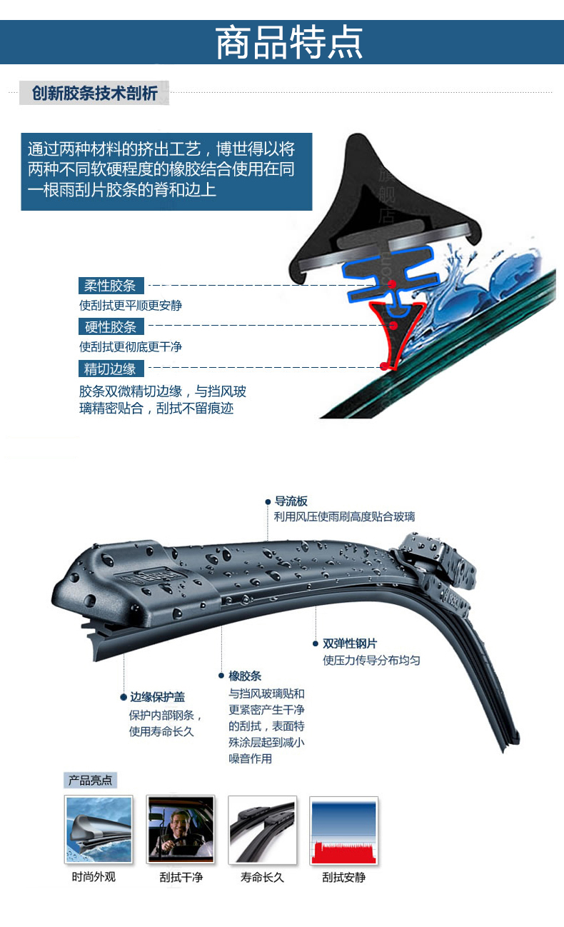 博世神翼无骨雨刷器/雨刮器(一对) 奇瑞东方之子(12至14款)