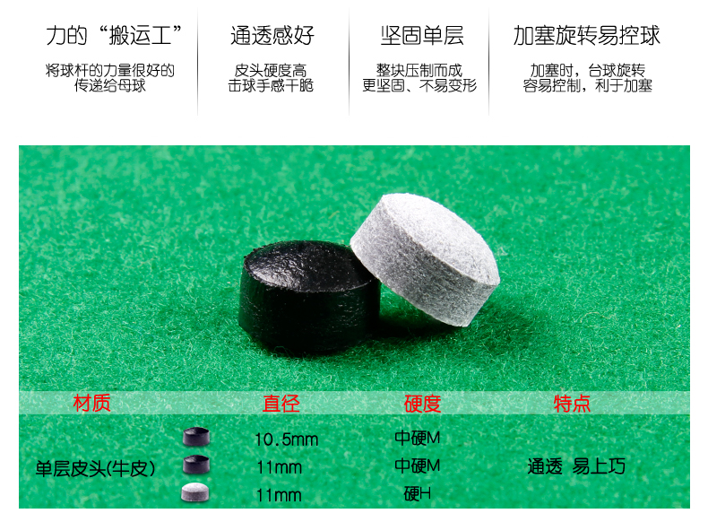 野豹郑宇伯皮头台球杆斯诺克中式八球小头枪头黑八8职业m中硬11mm