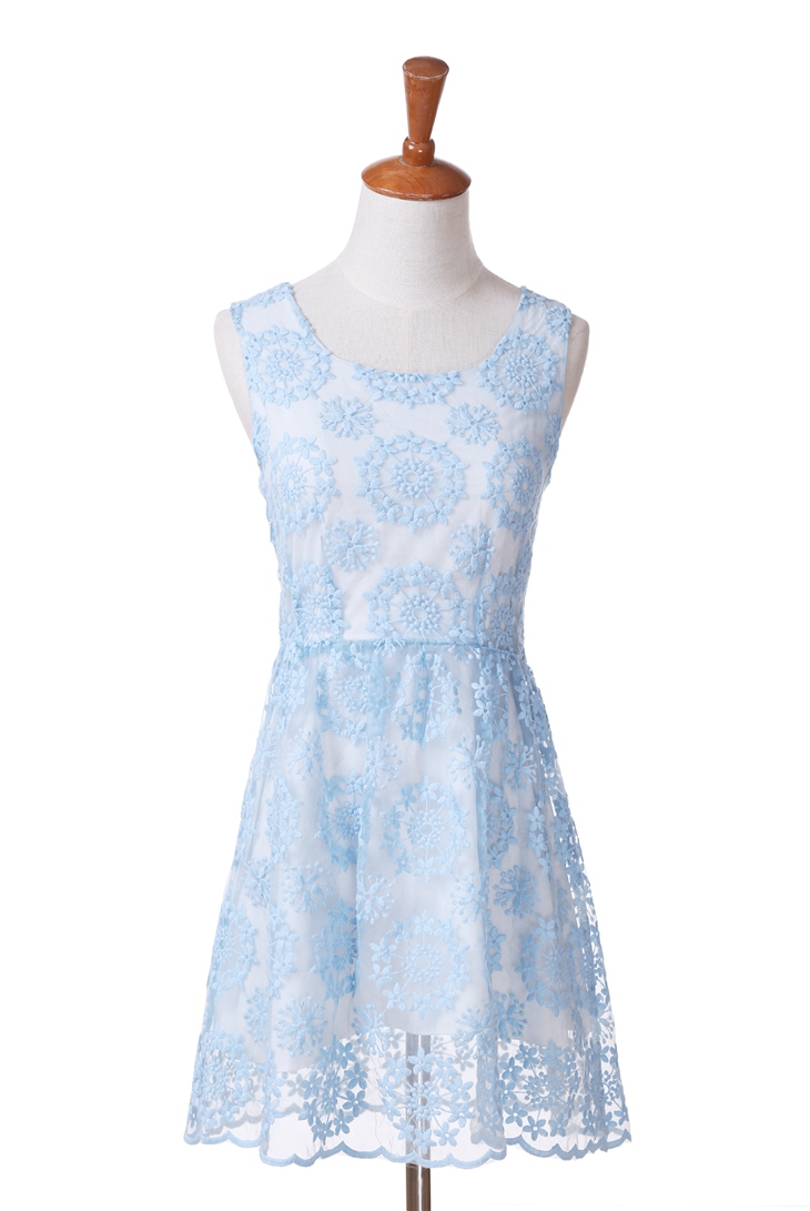 丝柏舍2016春夏新款女装韩版时尚百搭印花连衣裙036427 水兰色 xl