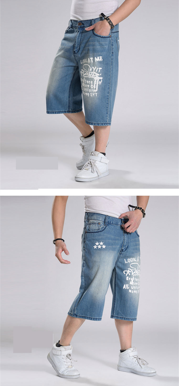 丹杰仕 2016夏季男士牛仔短裤男裤宽松大码牛仔七分裤男中裤 加大加肥