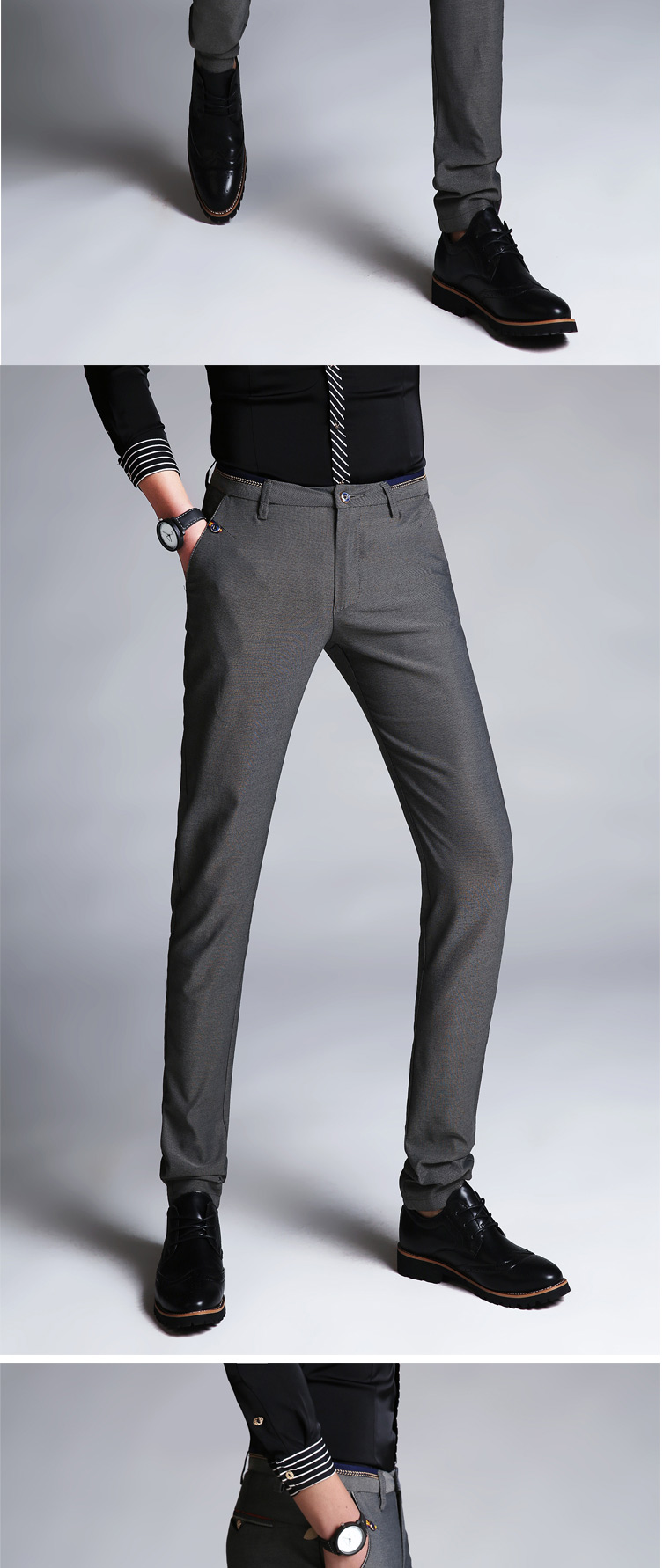 巨欧品牌高弹力休闲裤男修身型春夏薄款青中年男士韩版商务直筒长裤潮