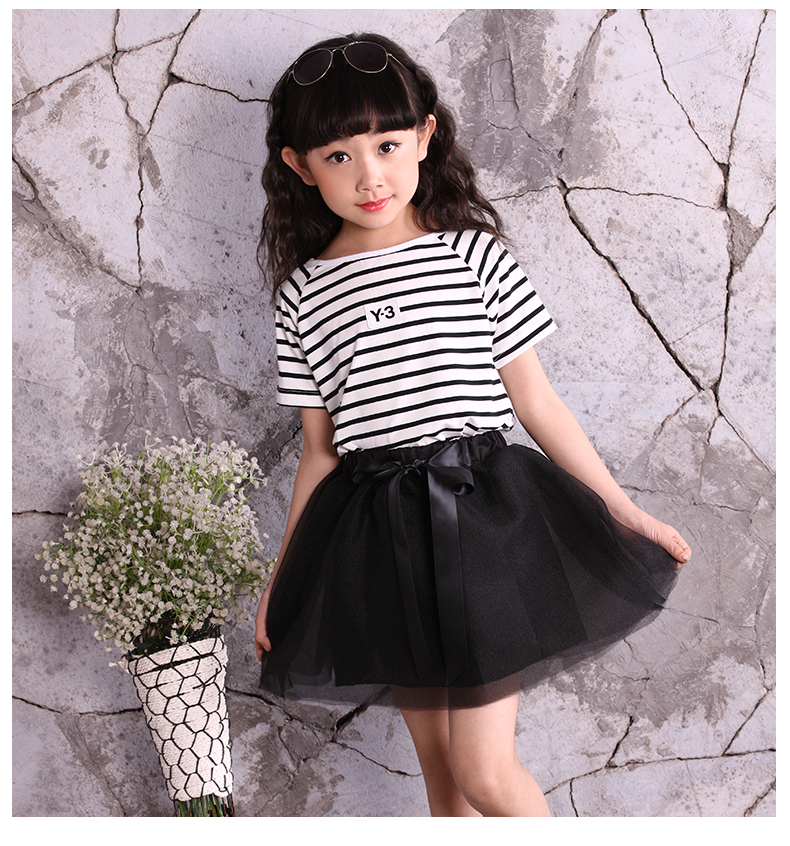 童装女童女装夏季t恤短袖纱裙5四6五7九8十9六12岁中大儿童女孩学生两