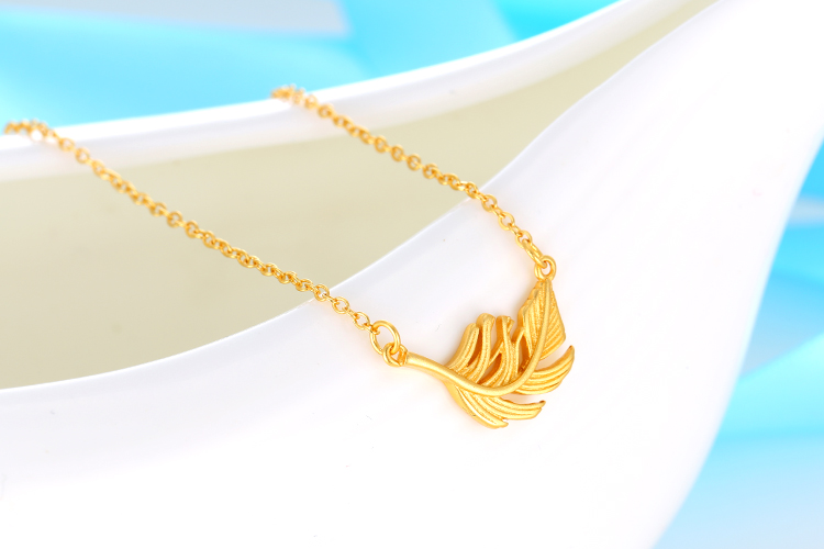 芙雅格 925银叶子项链 时尚短款锁骨链气质女款礼物 金色
