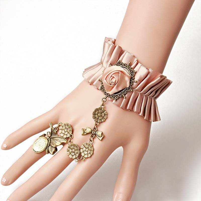 品范儿 复古布艺 手链带戒指一体链 手链