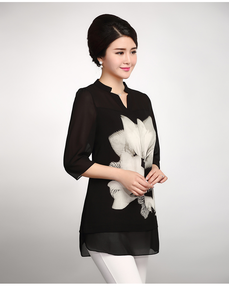 林羽森中老年女装中袖t恤中年人上衣妈妈装夏装短袖t恤七分袖打底衫 4