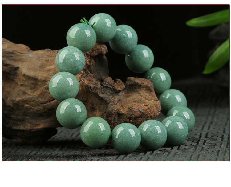 真一 豆绿翡翠手链 玉石圆珠手串男款