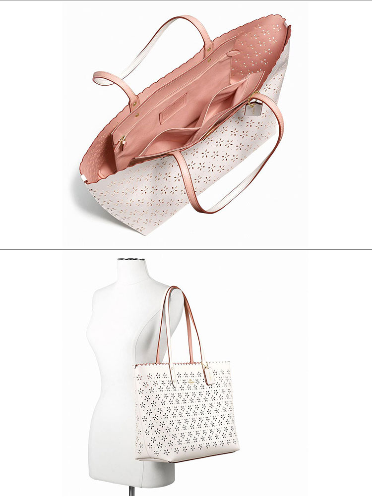 蔻驰(coach)新款花朵镂空皮质女包手提单肩包38158 白色imf9a