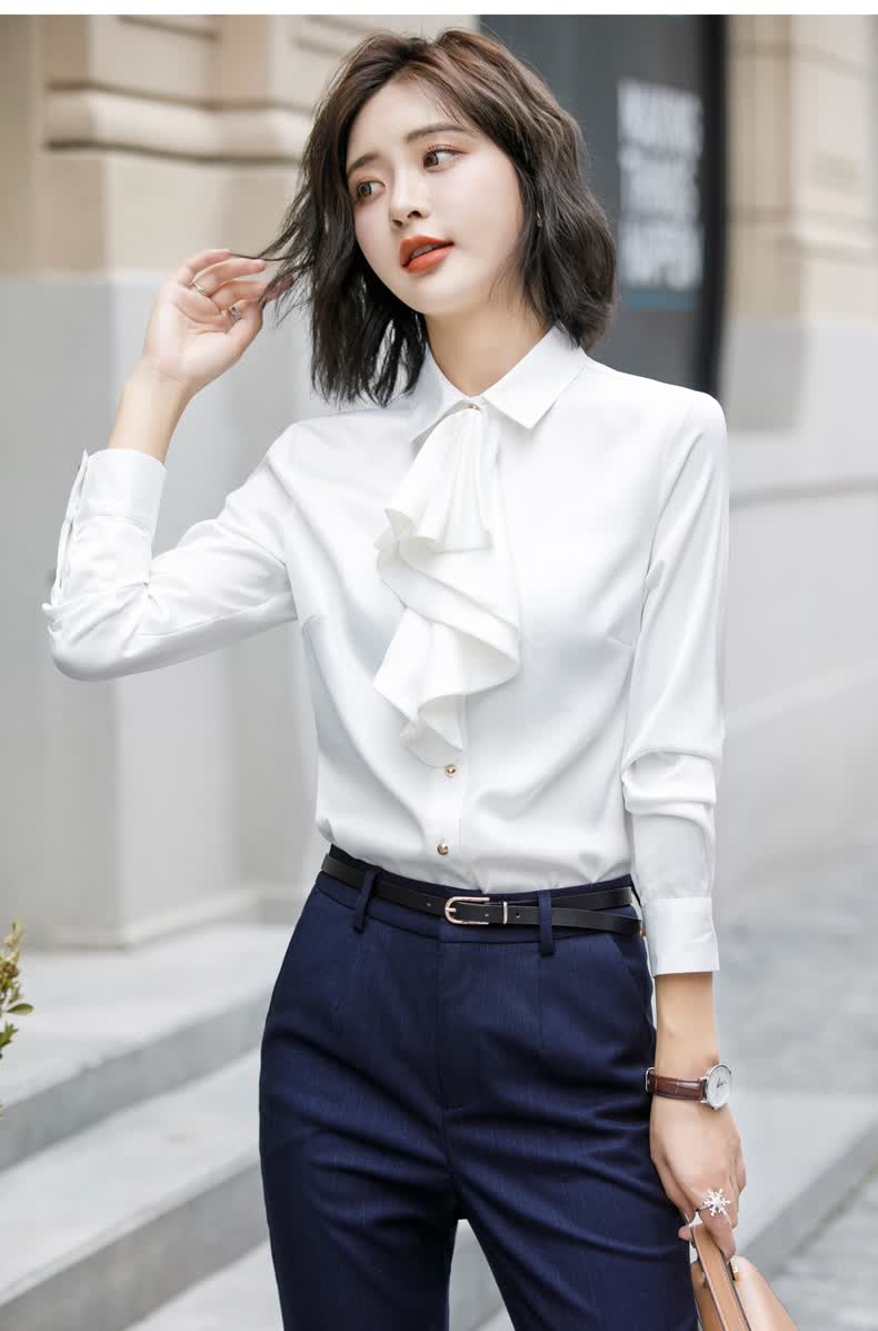 名流都会加绒衬衫女新款打底衫职业套装衬衣 杏色加绒单件衬衫 4xl